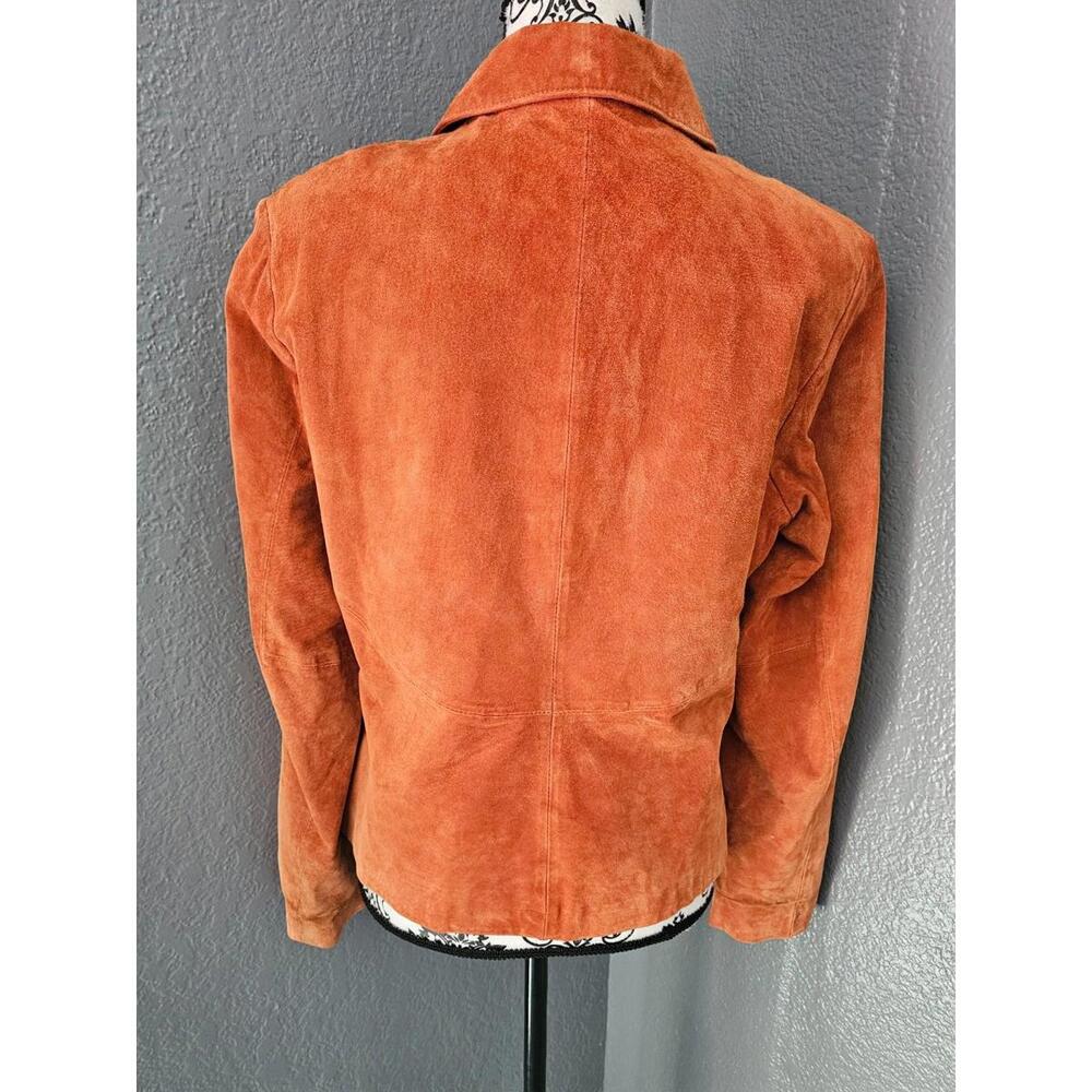 Women s Vintage Suede Clio Full Zip Up Jacket Orange Size 10 Padded Shoulders - Picture 14 of 16